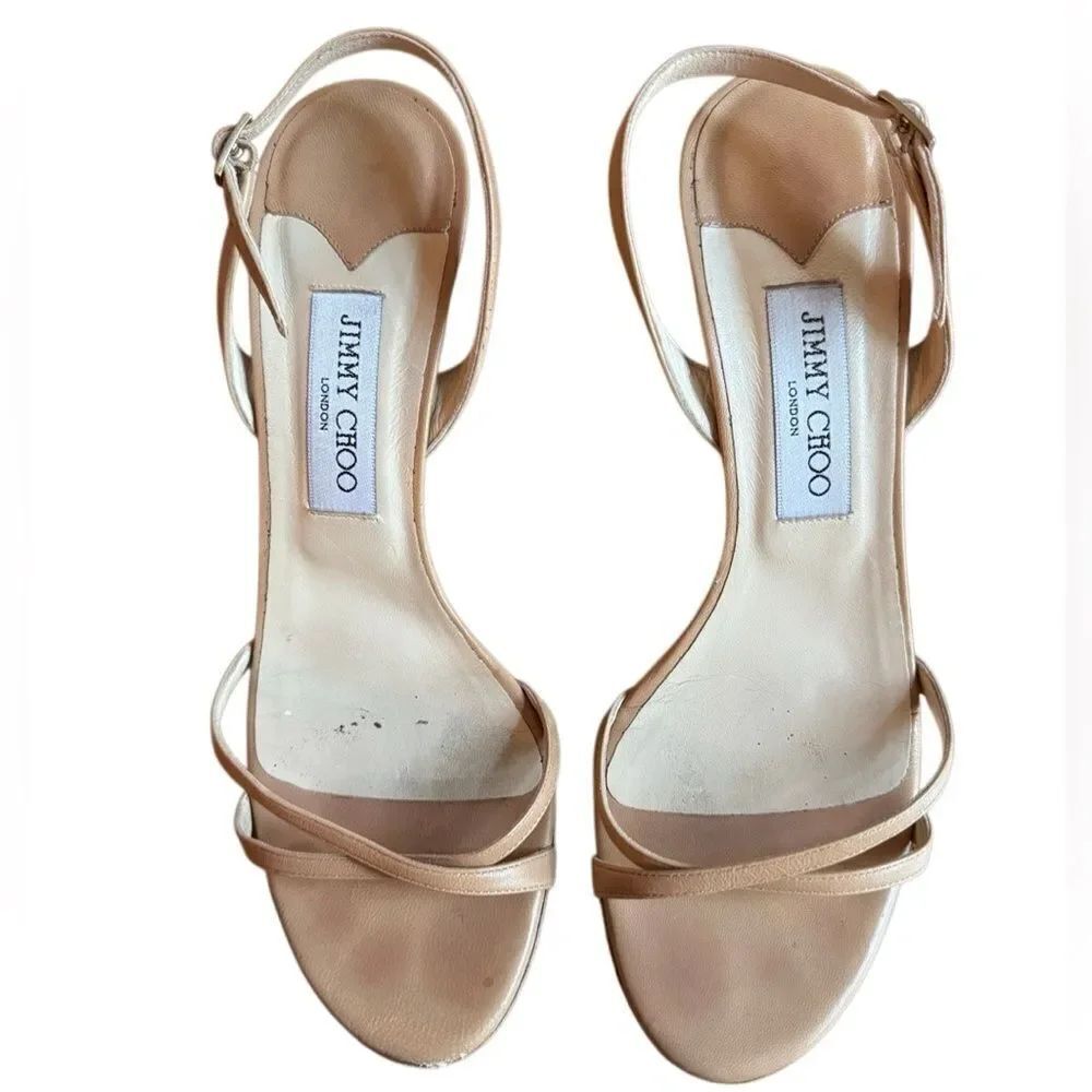 Jimmy Choo Women's Leather Indie Slingback Heels in Nude Size 9.5 (39.5)